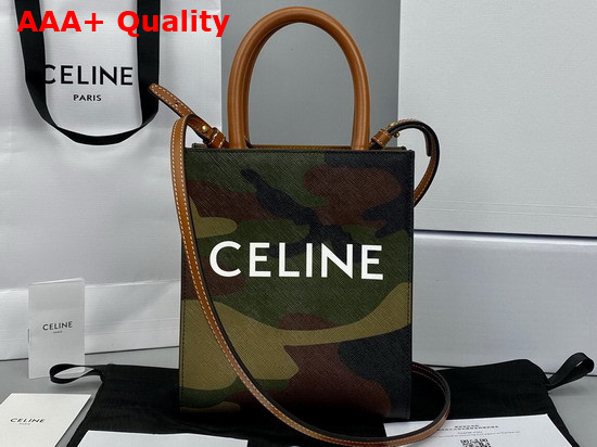 Celine Vertical Cabas in Canvas with Camouflage and Celine Print Khaki Replica