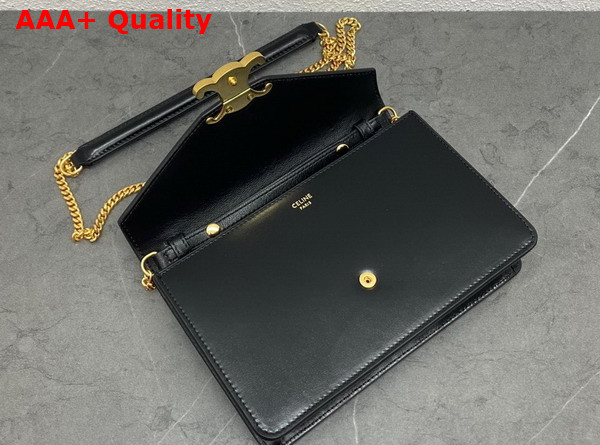 Celine Wallet On Chain Triomphe in Black Shiny Calfskin Replica