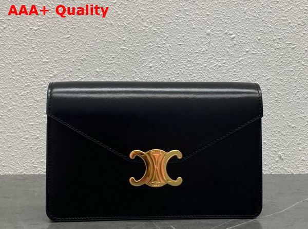 Celine Wallet On Chain Triomphe in Black Shiny Calfskin Replica