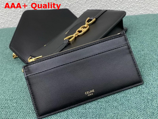 Celine Wallet On Chain in Black Shiny Calfskin Replica