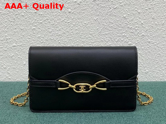 Celine Wallet On Chain in Black Shiny Calfskin Replica