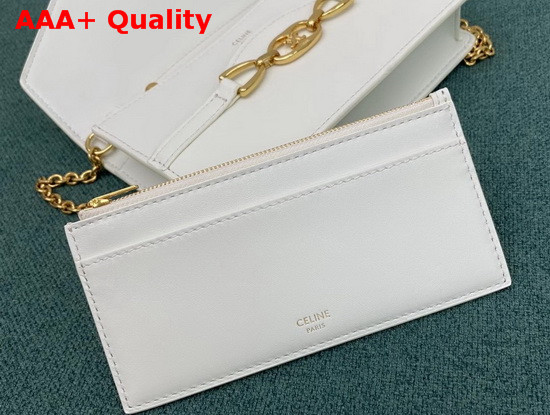 Celine Wallet On Chain in White Shiny Calfskin Replica