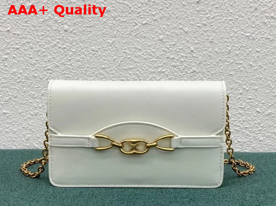 Celine Wallet On Chain in White Shiny Calfskin Replica