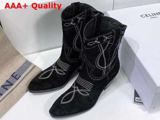 Celine Western Boots in Black Suede Calfskin Replica