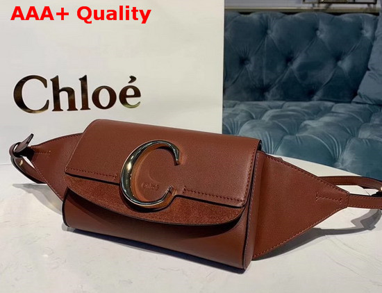 Chloe C Belt Bag in Shiny and Suede Calfskin Sepia Brown Replica