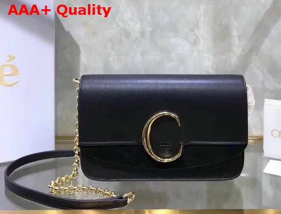 Chloe C Clutch with Chain Shiny and Suede Calfskin Black Replica