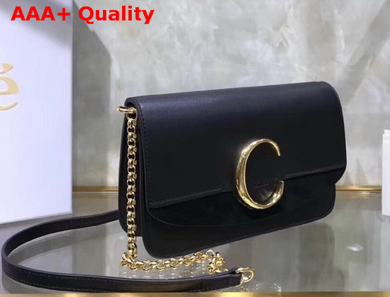 Chloe C Clutch with Chain Shiny and Suede Calfskin Black Replica