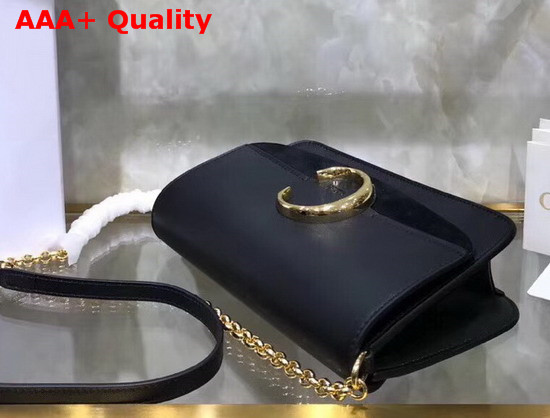 Chloe C Clutch with Chain Shiny and Suede Calfskin Black Replica