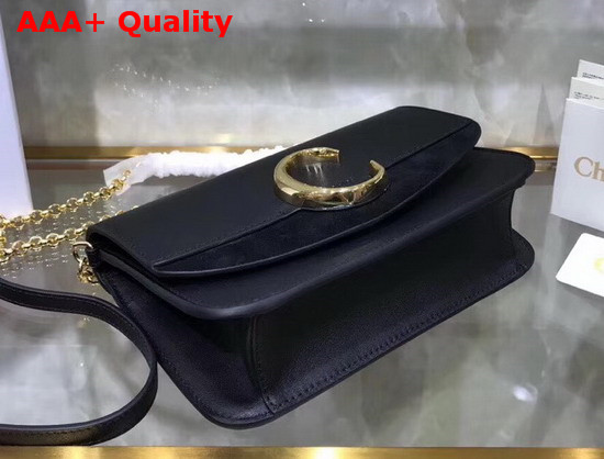 Chloe C Clutch with Chain Shiny and Suede Calfskin Black Replica