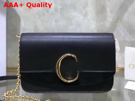 Chloe C Clutch with Chain Shiny and Suede Calfskin Black Replica