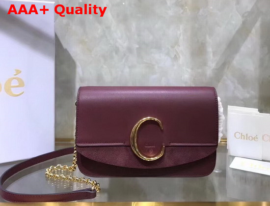 Chloe C Clutch with Chain Shiny and Suede Calfskin Burgundy Replica