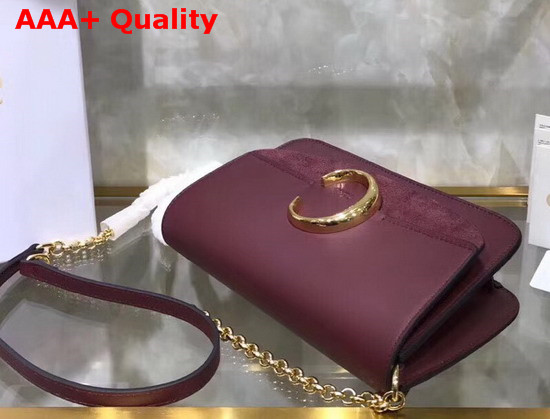 Chloe C Clutch with Chain Shiny and Suede Calfskin Burgundy Replica