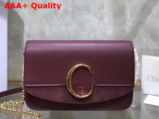 Chloe C Clutch with Chain Shiny and Suede Calfskin Burgundy Replica