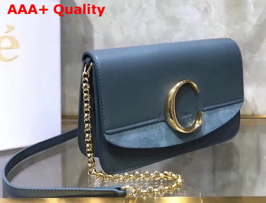 Chloe C Clutch with Chain Shiny and Suede Calfskin Light Blue Replica