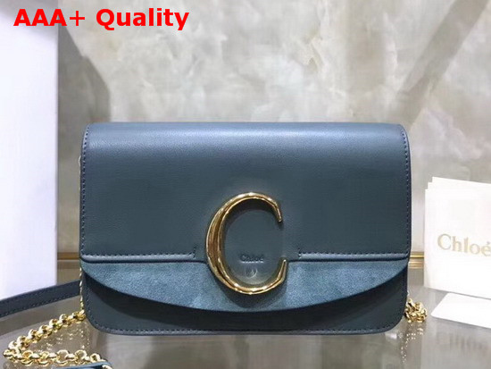 Chloe C Clutch with Chain Shiny and Suede Calfskin Light Blue Replica