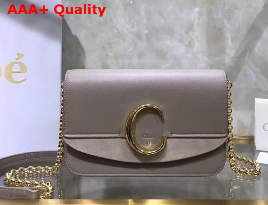 Chloe C Clutch with Chain Shiny and Suede Calfskin Motty Grey Replica