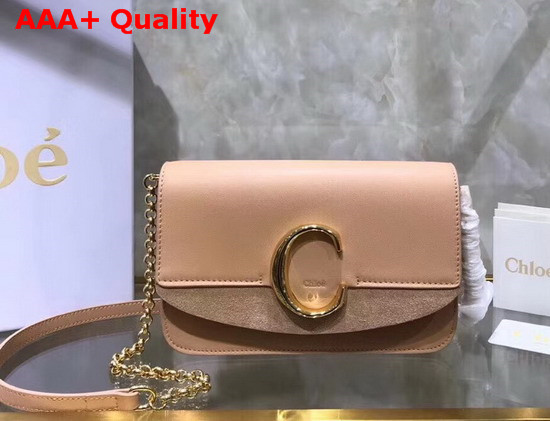 Chloe C Clutch with Chain Shiny and Suede Calfskin Nude Replica