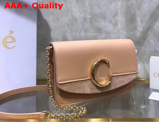 Chloe C Clutch with Chain Shiny and Suede Calfskin Nude Replica