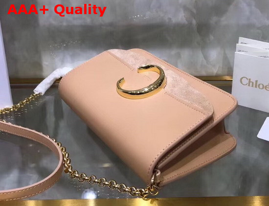 Chloe C Clutch with Chain Shiny and Suede Calfskin Nude Replica