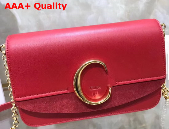 Chloe C Clutch with Chain Shiny and Suede Calfskin Plaid Red Replica