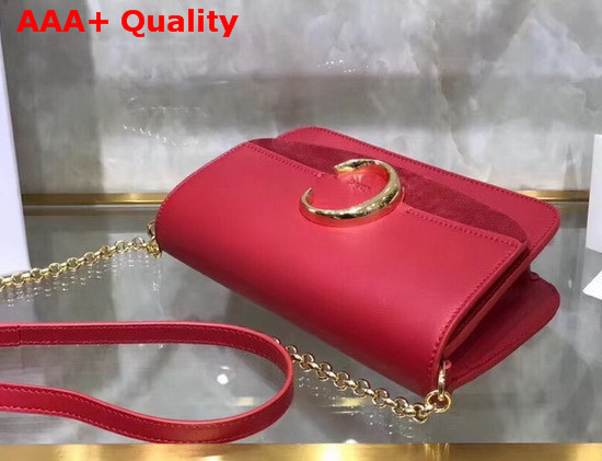 Chloe C Clutch with Chain Shiny and Suede Calfskin Plaid Red Replica