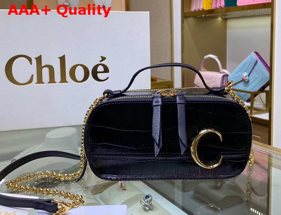 Chloe C Mini Vanity Bag in Black Croc Embossed Calfskin Replica