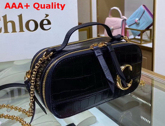 Chloe C Mini Vanity Bag in Black Croc Embossed Calfskin Replica