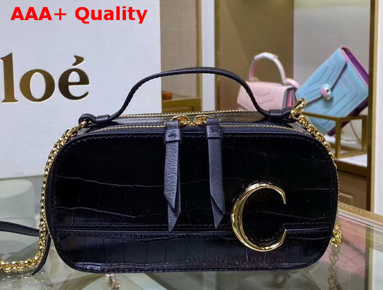 Chloe C Mini Vanity Bag in Black Croc Embossed Calfskin Replica