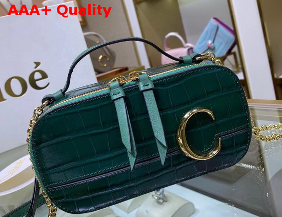 Chloe C Mini Vanity Bag in Croc Embossed Calfskin Woodsy Green Replica