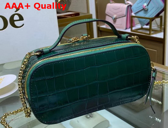 Chloe C Mini Vanity Bag in Croc Embossed Calfskin Woodsy Green Replica