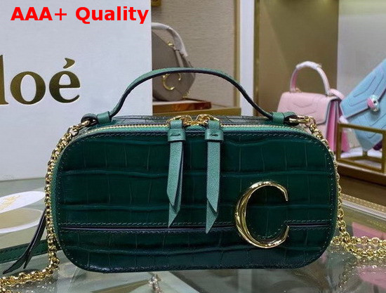 Chloe C Mini Vanity Bag in Croc Embossed Calfskin Woodsy Green Replica