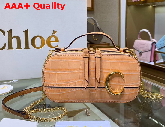 Chloe C Mini Vanity Bag in Milky Orange Croc Embossed Calfskin Replica