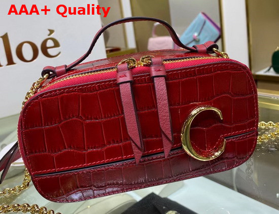 Chloe C Mini Vanity Bag in Red Croc Embossed Calfskin Replica