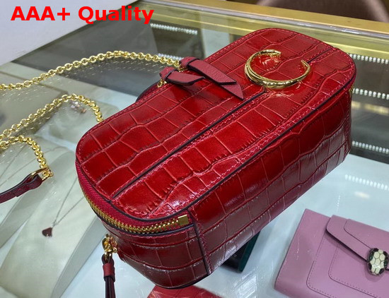 Chloe C Mini Vanity Bag in Red Croc Embossed Calfskin Replica