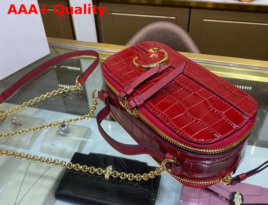 Chloe C Mini Vanity Bag in Red Croc Embossed Calfskin Replica