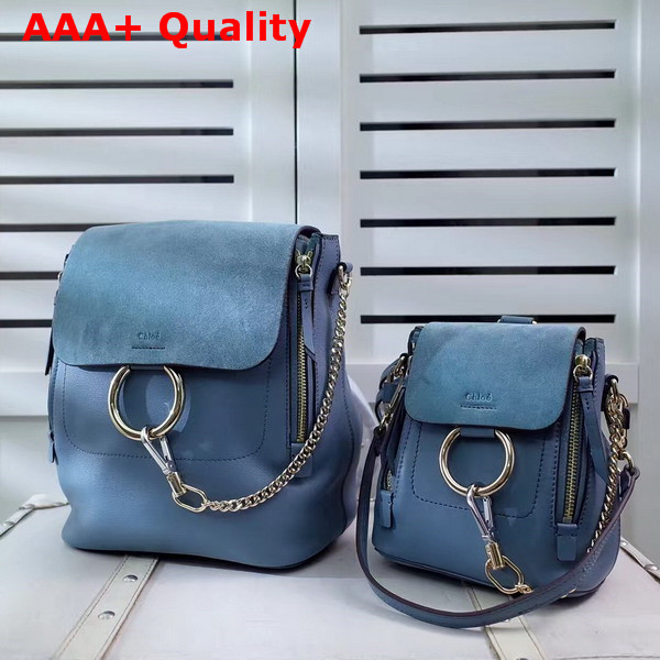 Chloe Faye Backpack in Cloudy Blue Smooth and Suede Calfskin Replica