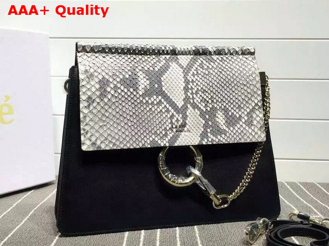 Chloe Faye Bag In Black Calfskin And Python Replica