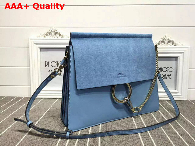 Chloe Faye Bag In Suede Calfskin And Smooth Calfskin Cloudy Blue Replica