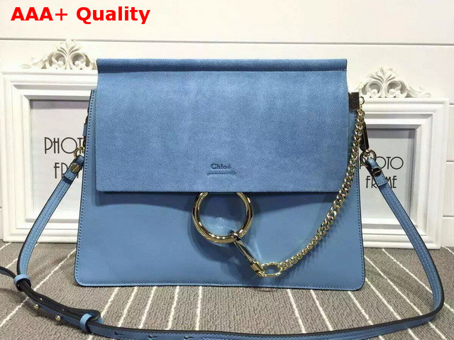 Chloe Faye Bag In Suede Calfskin And Smooth Calfskin Cloudy Blue Replica