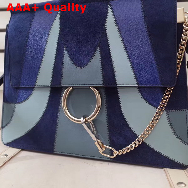 Chloe Faye Shoulder Bag Small Grain Lambskin Smooth and Suede Calfskin Navy Blue and Light Blue Replica