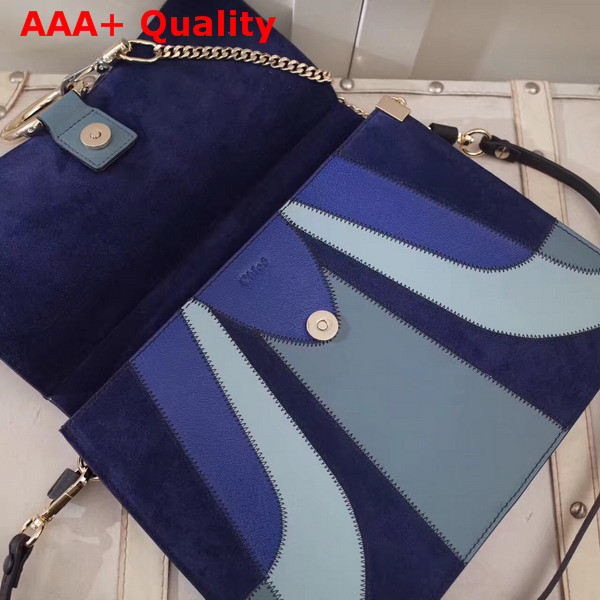 Chloe Faye Shoulder Bag Small Grain Lambskin Smooth and Suede Calfskin Navy Blue and Light Blue Replica