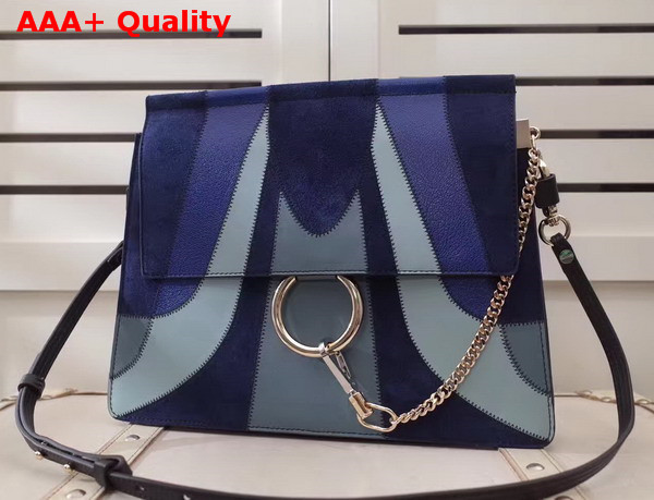 Chloe Faye Shoulder Bag Small Grain Lambskin Smooth and Suede Calfskin Navy Blue and Light Blue Replica