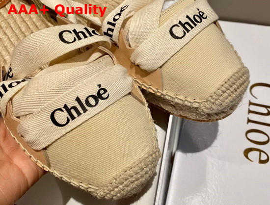 Chloe Ingrid Lace Up Espadrilles in Canvas and Calfskin Soft Tan Replica