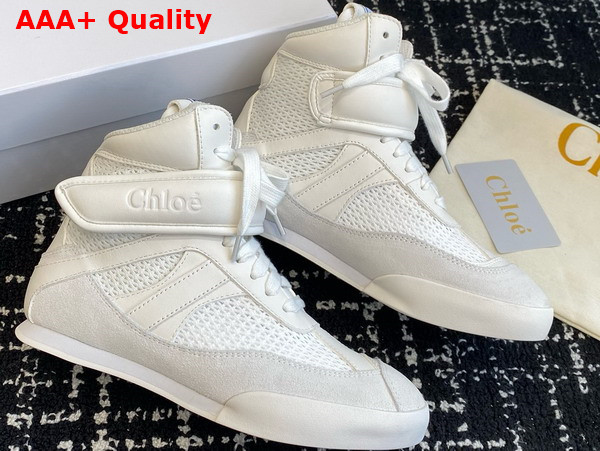 Chloe Kick High Top Sneaker in Cloudy Cream Calfskin and Suede Cowhide Replica