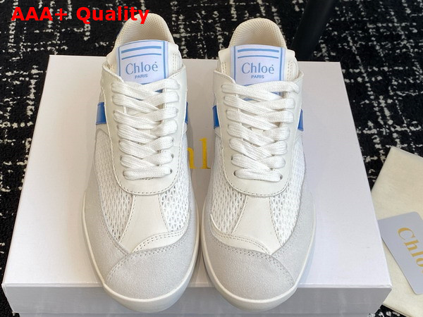 Chloe Kick Sneaker in White and Blue Calfskin and Suede Cowhide Replica