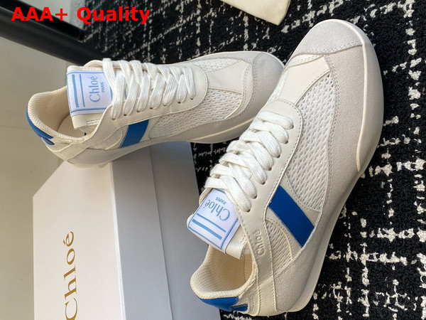 Chloe Kick Sneaker in White and Blue Calfskin and Suede Cowhide Replica