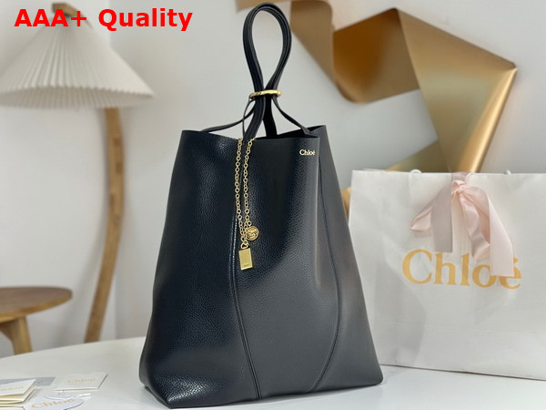 Chloe Large Chloe Spin Tote Bag in Black Grained Leather Replica