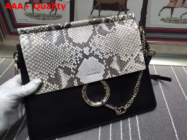 Chloe Large Faye Bag Pattern Python and Smooth Calfskin Black Replica