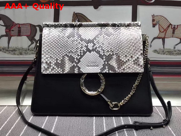 Chloe Large Faye Bag Pattern Python and Smooth Calfskin Black Replica