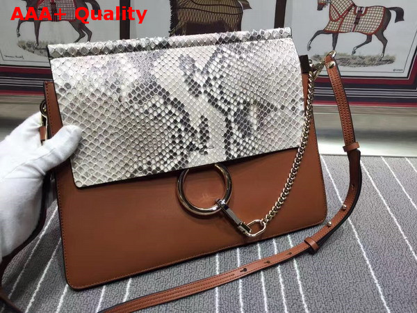 Chloe Large Faye Bag Pattern Python and Smooth Calfskin Brown Replica